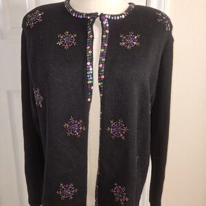 Vintage Joan Leslie Beaded Sequin Holiday Cardigan Petite L
